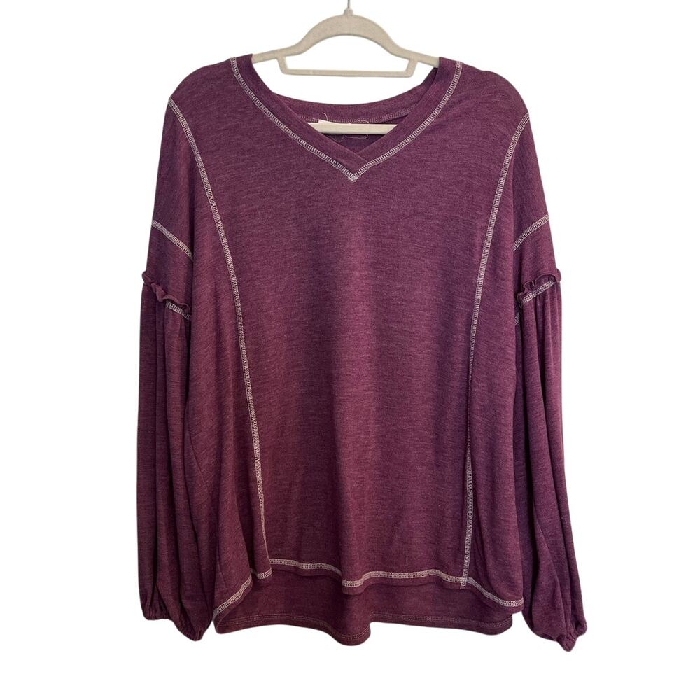 Simple Suzanne Betro XL Extra Large Purple Contrast Stitch Top Ruffle Detail